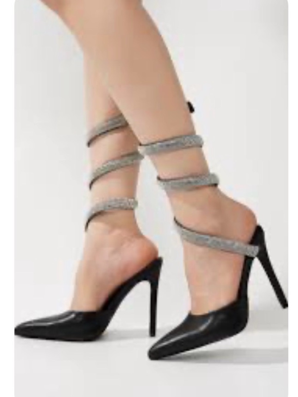 Cape Robbin Black Pointed Toe Heels w/ Rhinestone Ankle Hard Wrap 7.5